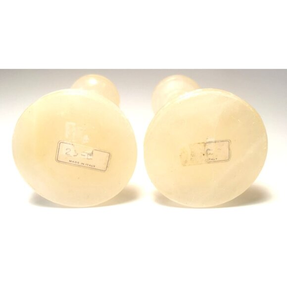 Alabaster Candle Holder Pair ONE DAMAGED Vintage Made in Italy - Picture 2 of 10